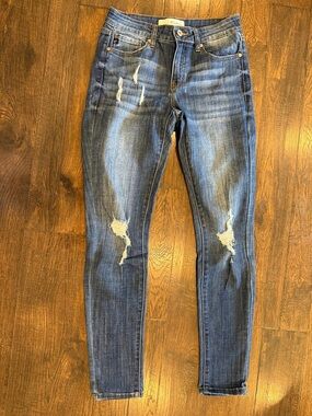 Kancan Distressed Medium Blue Skinny Jeans